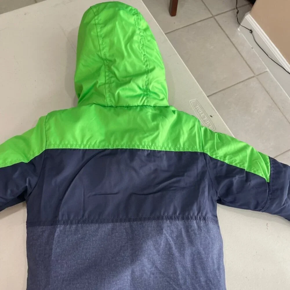 CARTERS HOODED PUFFER JACKET SZ 12 MONTHS BABY GREEN/NAVY BLUE COZY‎ WINTER CORE